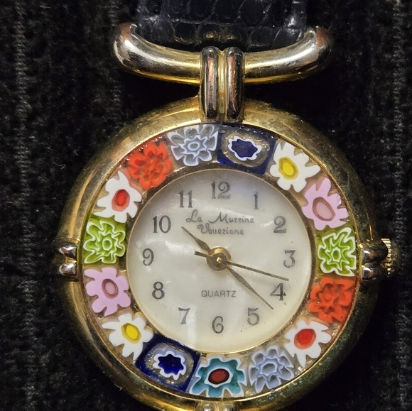 Ladies Murano Millefiori Watch With Leather Band Dark Navy - Picture 3 of 3